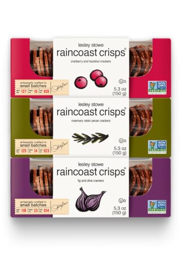 Lesley Stowe Raincoast Crisps Variety Pack - 1 Hazelnut Cranberry Crackers, 1 Rosemary Raisin Pecan Crackers, 1 Fig And Olive, 5.3 Ounces Each