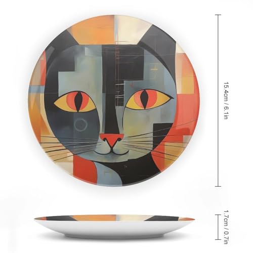 Plato decorativo de cerámica blanco con gato ojos rojos miniatura 2