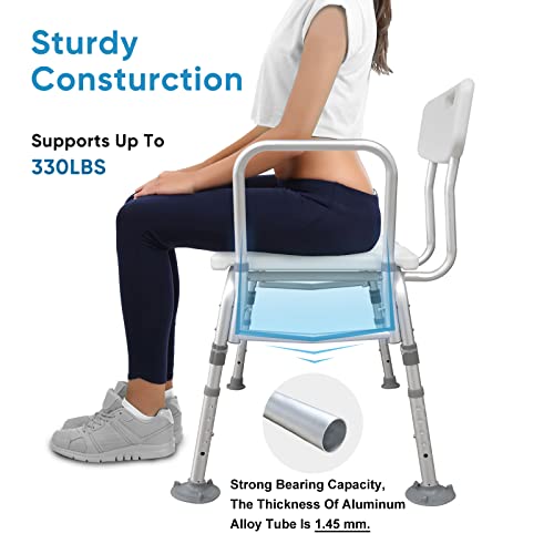 Nurhome Heavy Duty Bathtub Transfer Bench With Back And Side Arm Shower Chair With Height Adjustable Bath Shower Bench Chair Fits Any Bathroom For Elderly Disabled Non-Slip Feet 350 Lbs #TOP1