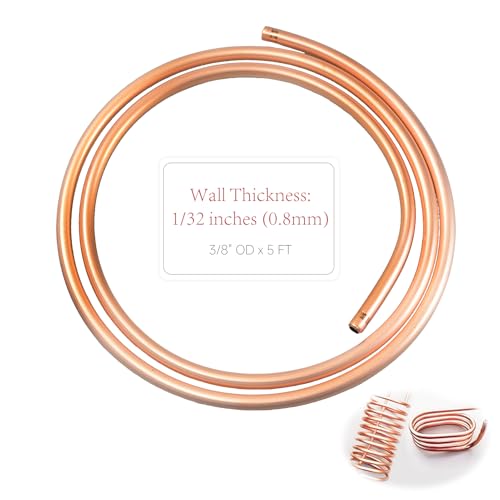 99.9% Copper Tube 3/8" OD x 5/16" ID 5 Ft, Tube Wall: 1/32", Refrigeration Seamless Round T2 Pure copper tubes, Soft Coil Copper Tubing, Used In Refrigerators, Air conditioners, DIY projects...