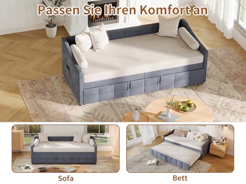 WSOFZMO Schlafcouch Ausziehbar, Tagesbett Ausziehbar, Ausziehbett, Schlafcouch 180x200, Flanell, 90/180 x 200 cm, ohne Matratze (Grau)