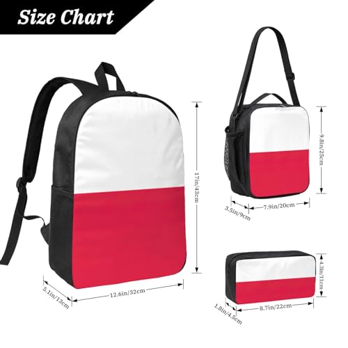 Sac à dos d'école drapeau polonais avec boîte à déjeuner et trousse EdWal