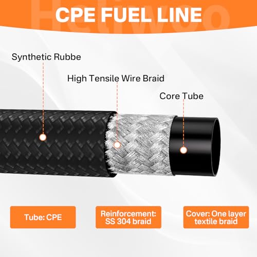 Heliwoo 6AN Fuel Line, AN6 Braided Fuel Hose Nylon CPE, Transmission/Oil Cooler Lines, 10FT Black — view 3