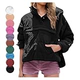 Genérico Women's Quilted Pullover Puffer Jacket Oversized Lightweight Jacket Long Sleeve Half Zip Up Coat with Pocket (Black,XXL)