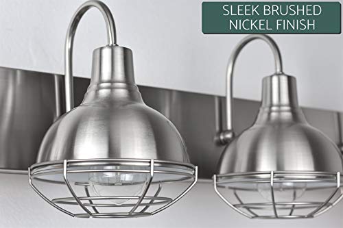 Kira Home Liberty 36" 4-Light Modern Industrial Vanity/Bathroom, Kitchen Light + Metal Cage Shades, Brushed Nickel Finish #TOP2