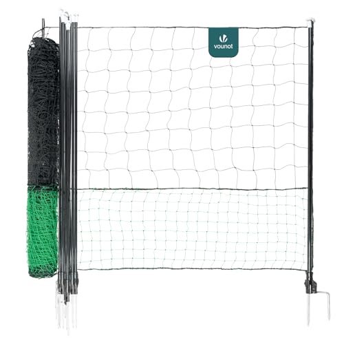 VOUNOT® Kit Filet à Poules 30M en PE Résistant avec Porte d'accès pour Enclos Extérieur Clôtures Volaille Protection Poules Canards Piquets Double Pointes Accessoires Inclus