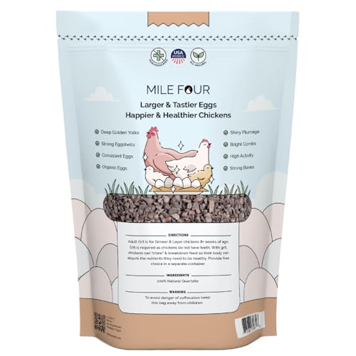 Mile Four | Chicken Grit | Layer & Grower (8+ Week) Grit | 100% US Mined Quartzite, Mineral Grit | Organic, Natural Crushed Grit Quartzite, Mineral Grit | 4 lbs.