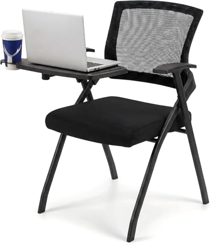 Image of Professional Folding Training Chairs with Tablet Arm, Office Meeting Desk Chair with Writing Tablet and Cup Holder, Space-Saving Nesting Chairs for Conference room ,School, Seminar, Classroom