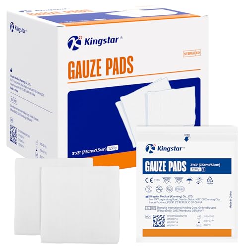 Image of 100 Pack Sterile Gauze Pads 3x3 Inch 12-Ply, 100% Cotton Large Gauze Sponges for Wound Care, Highly Absorbent Bulk Hospital-Grade First Aid & Surgical Dressing