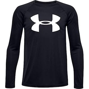 Under Armour boys Tech Big Logo Long-Sleeve T-shirt , Black (001)/White , Youth Large