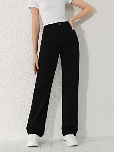 Makemechic Girl's Denim Pants High Waisted Straight Leg Jeans With Pockets Black 12-13Y #TOP4