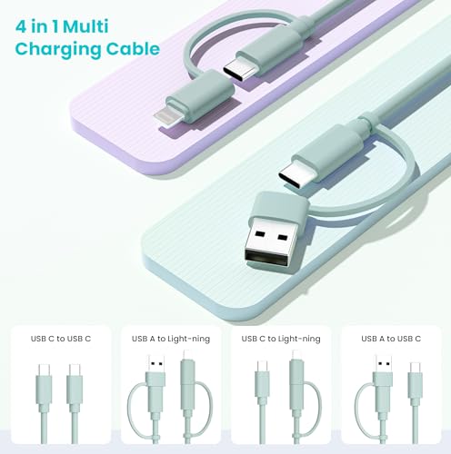 Image of Elebase Multi Charging Cord,USB to USB C Charging Cord 3.3FT,60W Fast Charger Cable with Type C /USB A /Lightning Adapter for Car,iPhone 17 16 15 14 Max,iPad Pro 2024,8th Air,Google Pixel 10 9 8 XL Fold