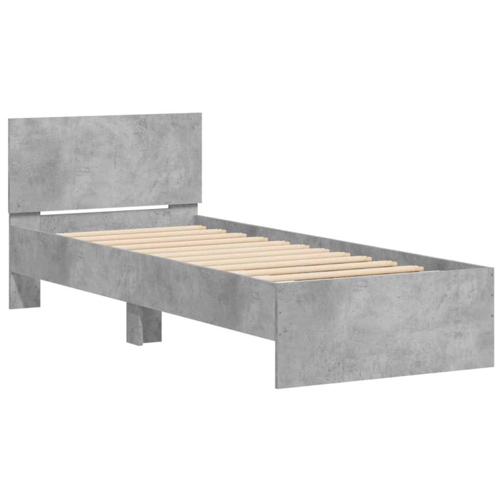 Vidaxl (Concrete Grey) Bed Frame With Headboard Bedroom Bed Base Mattress Foundation Bedstead