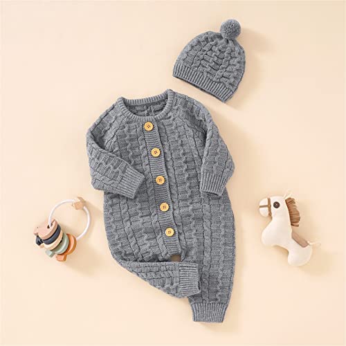 Newborn Boy Knitted Sweater Long Sleeve Button Down Outfit with Kids Winter Warm Hats Set Baby Girls Cute Birthday Clothes3