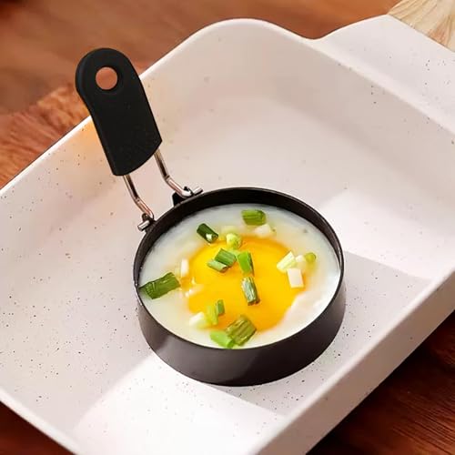 （Black）3.5" Nonstick Egg Ring with Silicone Handle, Egg Mold for Breakfast Sandwiches