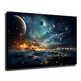 Universe Starry Sky Wall Art Outer Space Fantastic Nebula Galaxy Poster Decorative Painting Holiday Gift HD Picture Modern Aesthetics Mural Canvas Wall Art (Framed,08×12inch)