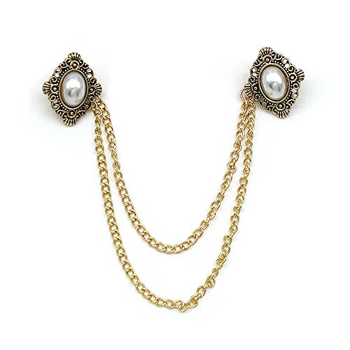 Image of Antique Collar Clips Brooches Lapel Pins for Women Girls Unisex Vintage Elegant Enameled Flower Imitation Pearl Blue Rhinestone Layered Tassel Chain Drop Dangling Necktie Tie Shawl Scarf Dress Accessories Jewelry Christmas Birthday