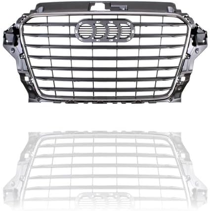 Grille - Compatible/Replacement for '15-16 Audi A3 - Main Chrome Frame Gray Insert - 8V5853651B1QP