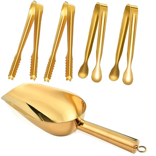 Rejzzdkoe Stainless Steel Ice Scoop And Ice Tongs,Small Round Bottom Bar Ice Flour Utility Scoop 8Oz& Buffet Clip 6Inch Kitchen Bar Bbq Party Wedding cover