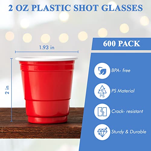 Lilymicky 600 PACK 2 oz Plastic Shot Glasses, Mini Red Disposable Shot Cups for Parties, Carnivals, and Any Events - Thumbnail 4
