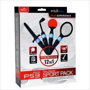 Sony® PS3 MOVE 12-in-1 MULTI PACK CONTROLLER ATTACHMENT BUNDLE for Various SPORTS GAMES (Accessories Include: 1x Sword + 2x Tennis Racket + 2x Ping Pong Rackets + 1x Golf Club + 2x Silicone Sleeve + 2x Controller Strap + 2x Controller Handle Grips) - Designed by KIICKS exclusively for Sony Playstation 3 (PS-3 Move) Remote Controllers