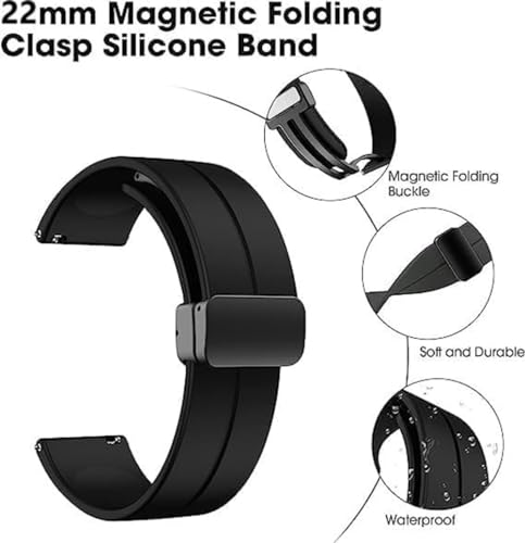 Image of GameSir 22mm Smartwatch Strap | Soft Silicone Magnetic Lock Replacement Band Compatible with Noise ColorFit & All 22mm Lug Watches | Flexible, Sweatproof & Fashion Design Strap (Black)