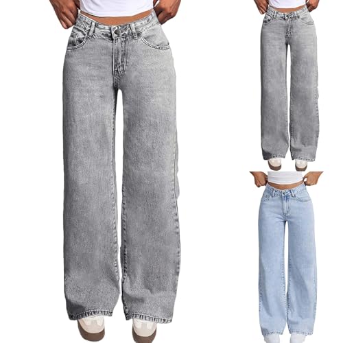 Girl's Retro Wide Leg Baggy Jeans Loose Streetwear Denim Pants with Pockets Vintage High Waisted Casual Trousers