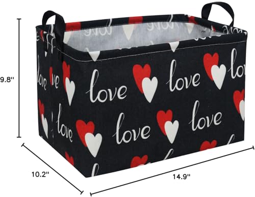 Image of Essme Rectangular Heart Basket Gift Storage Box,Heart Storage Bins Organizer with Handles for Girls Room Decor,Basket,Shelf Basket.(Black love)