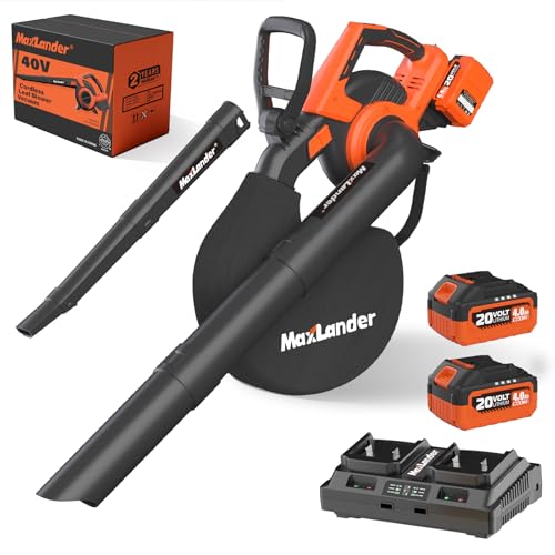MAXLANDER 3-in-1 Cordless Leaf Blower Vacuum Mulcher, Leaf Vacuum with Bag | Brushless Battery Powered 40V 170MPH 360CFM Leaf Blowers for Lawn Care, 5-Speeds Dial, 2x4.0Ah Battery & Charger Included