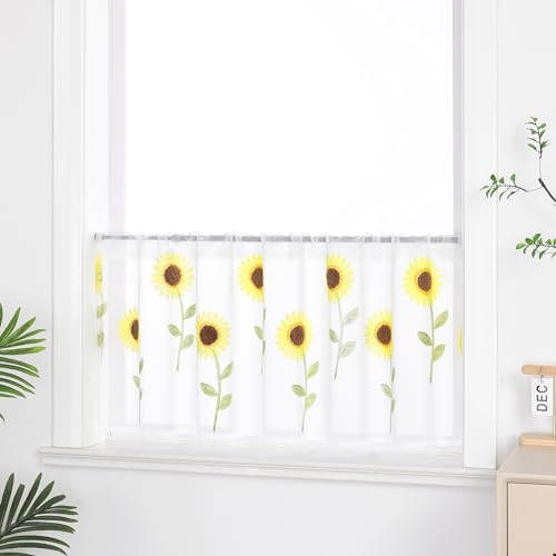 ESLIR Bestickte Küche Gardine Scheibengardine Tunnelzug Bistrogardine...