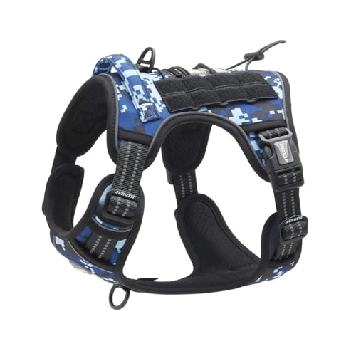 Image of Auroth Tactical Dog Training Harness No Pulling Front Clip Leash Adhesion Reflective K9 Pet Working Vest Easy Control for Small Medium Large Dogs Blue Camo M