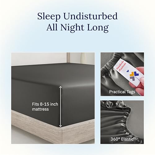 California Design Den Cotton Twin Fitted Sheet, Soft 400 Thread Count 100% Cotton, No Pop-Off Elastic, Deep Pocket Cooling Sheets, Durable Sateen Weave Bottom Sheet for Adults (Twin, Grey)