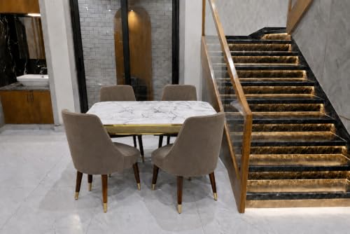 Image of WOODEN SPACE 4 Seater Wooden Dining Table Set | Urban Marble Top Dining Table with Chairs for Dining Room & Kitchen (Modern Frontline Brown) (54 x 36 x 30 inch)