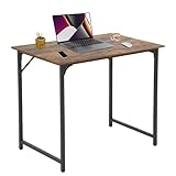 HCY 39 Inch Computer Desk, Office Desk Gaming Desk with Metal Frame, Writing Workstation for Home Office, Space Saving Computer Table for Small Space (Brown) 39x19.6x29