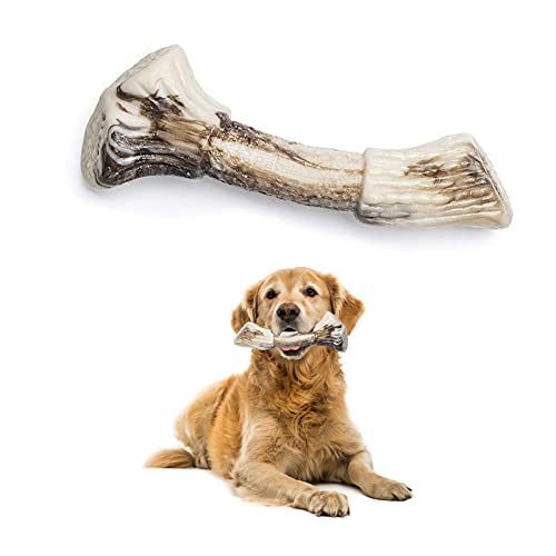 PETSLA Dog Chew Toys for Aggressive Chewers Large Breed Durable Dog Toy Made with Nylon Heavy Duty Hard Tough Dog Toy for Large Medium Dog and Teething Puppies (Nylon Antler Bone, Dogs up to 88 lb)