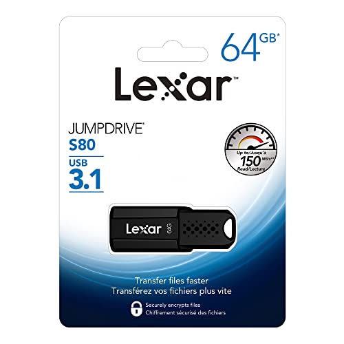 Image of Lexar JumpDrive S80 64GB USB 3.1 Flash Drive, Up to 150MB /s Read (LJDS080064G-BNBNU), Black