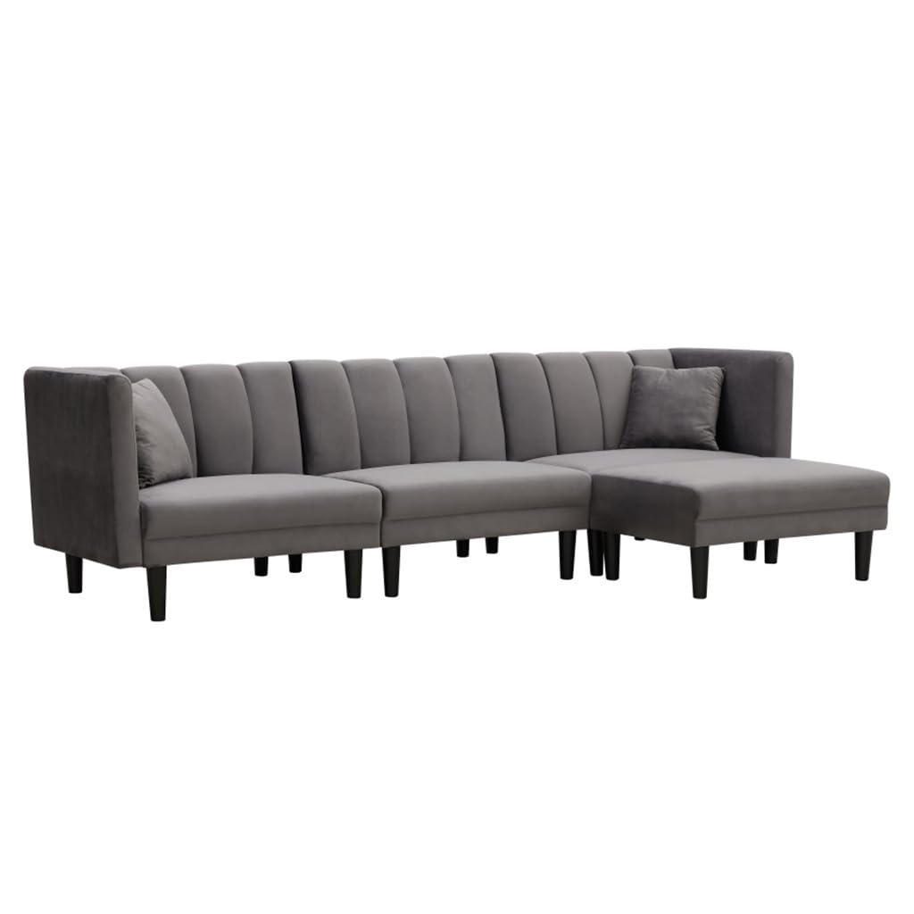 Reversible Sectional Sofa Sleeper with 2 Pillows Dark Grey