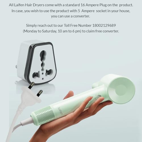 Image of Laifen Hair Dryer Se Lite Green, 150 Million Negative Ionic Blow Dryer With 100,000 RPM Brushless Motor, 1400 Watts Powerful Fast Drying High-Speed Low Noise, Light Weight & Compact Design
