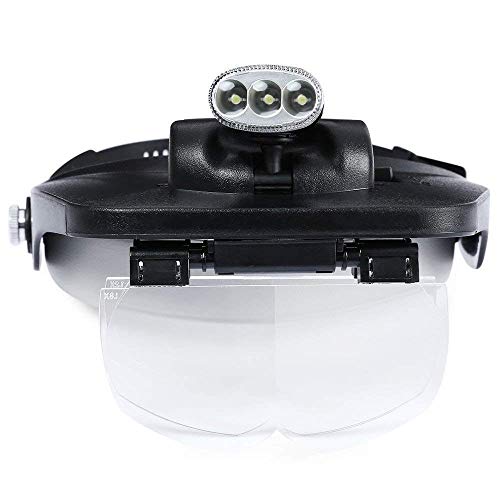 Image of KP2 Adjustable Loupe ABS Headband Magnifying Glass with 4 LEDs Light Lamp 1.2X 1.8X 2.5X 3.5X Lens (Black) (1)
