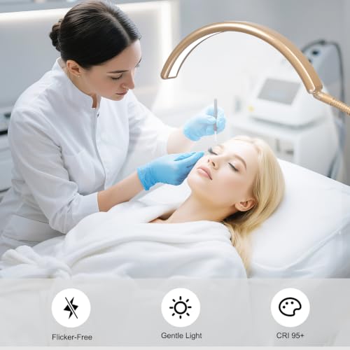 Image of Half Moon LED Floor Light - Professional Shadow-Free, Dimmable Lamp | for Lash Techs, Estheticians & Tattoo Artists | Eyelash Extensions, Nail Art, Home & Office (Gold)