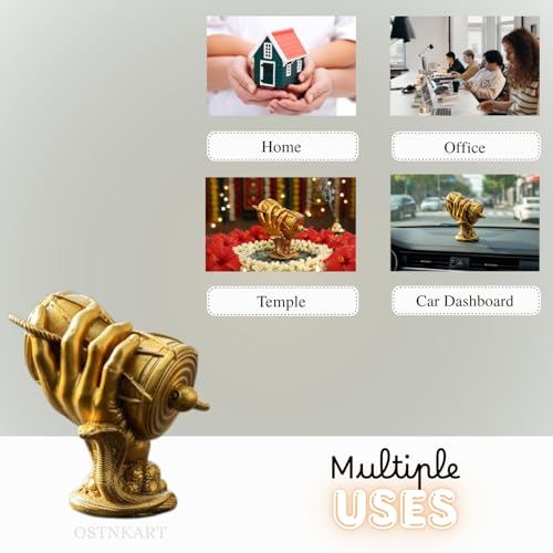 Image of Shiva Damru Statue 3 Inch - Golden Polyresin Idol for Car Dashboard, Home & Office Decor, Pooja Room, Living Room - Shiv Ji Murti Gift for Birthday, Anniversary, Housewarming