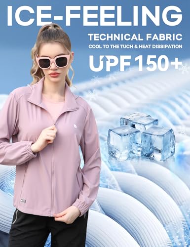 Image of Venzina UPF 150+ Sunscreen Jacket for Women, Stylish Sun Protection Jackets for Women, Cool Feel Quick Dry Sun Hoodie, Modern Fit with Removable Hat & Zip Pocket, for Driving, Camping