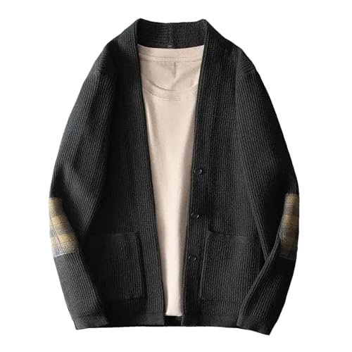 Men's V-Neck Single Breasted Knitted Cardigan with Pockets Loose Sweaters