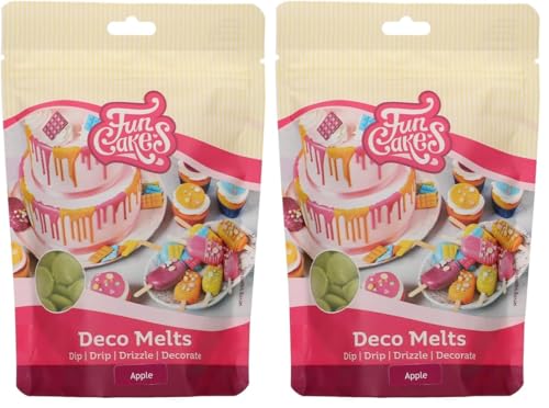 FunCakes Deco Melts Grüner Apfel Geschmack - Dip, Drip, Dekorieren! In der Mikrowelle schmelzen und in jede Form gießen! (Packung mit 2)
