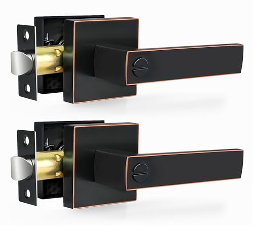 Privacy Door Levers, 2 Pack Oil Rubbed Bronze Door Handles Interior Heavy Duty Bed and Bath Keyless Door Locksets, Reversible for Left Right Handed Doors