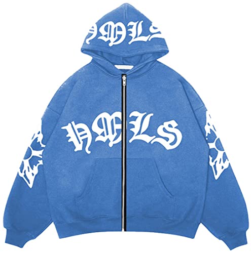 PANOZON Herren Herz Vintage Hoodie Y2K Oversize Zip Up Pullover Unisex...