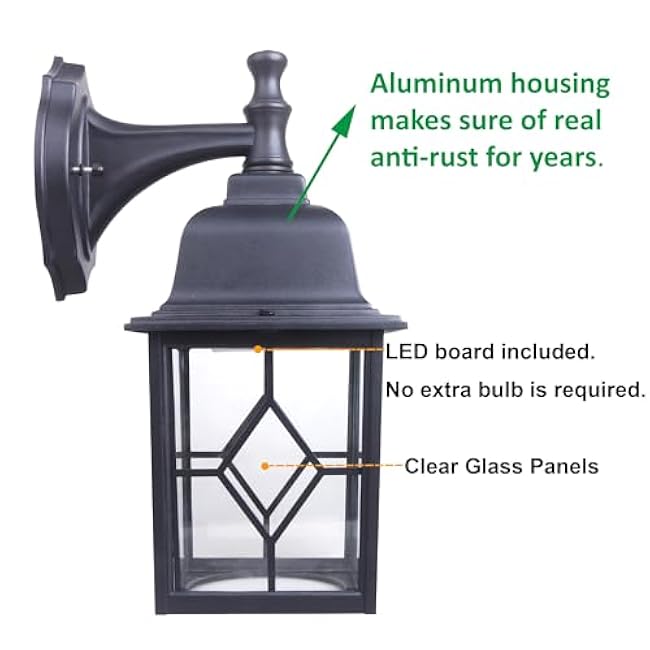 LIT-PaTH LED Wall Lantern Large Exterior Wall Light Fixture 5000K Daylight White 11W Matte Black