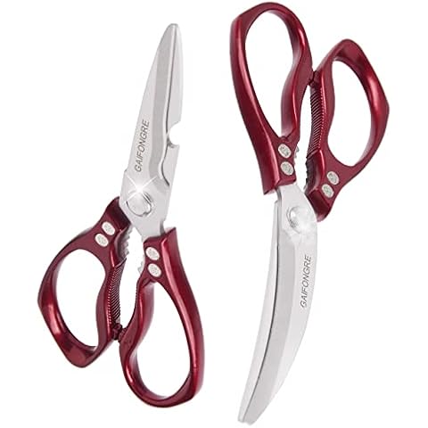 GAIFONGRE Heavy duty kitchen scissors 2-pack,High Stainless Steel sharp blade,Dishwasher safe meat scissors Cooking shear for Chicken Fish Meat Color RED Cover