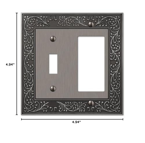 Image of Amerelle 43TRAN English Garden Wallplate, 1 Toggle / 1 Rocker, Cast Metal, Antique Nickel, 1-Pack