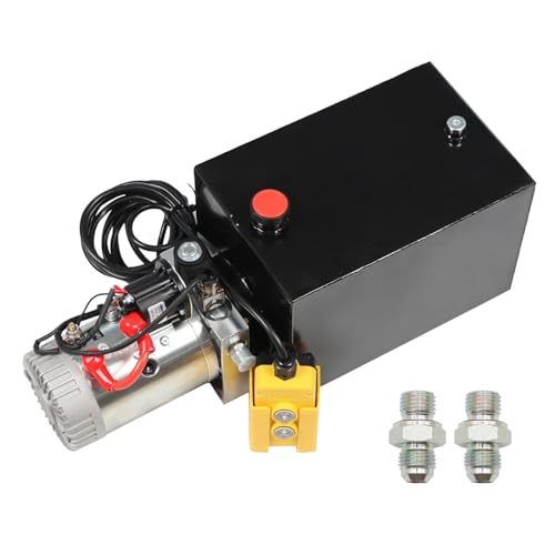 Nakkaa 12V DC Hydraulic Power Device 13 Quart Single Acting Hydraulic Dump Trailer Pump for Lifting and Lowering Dump Trailer Trucks